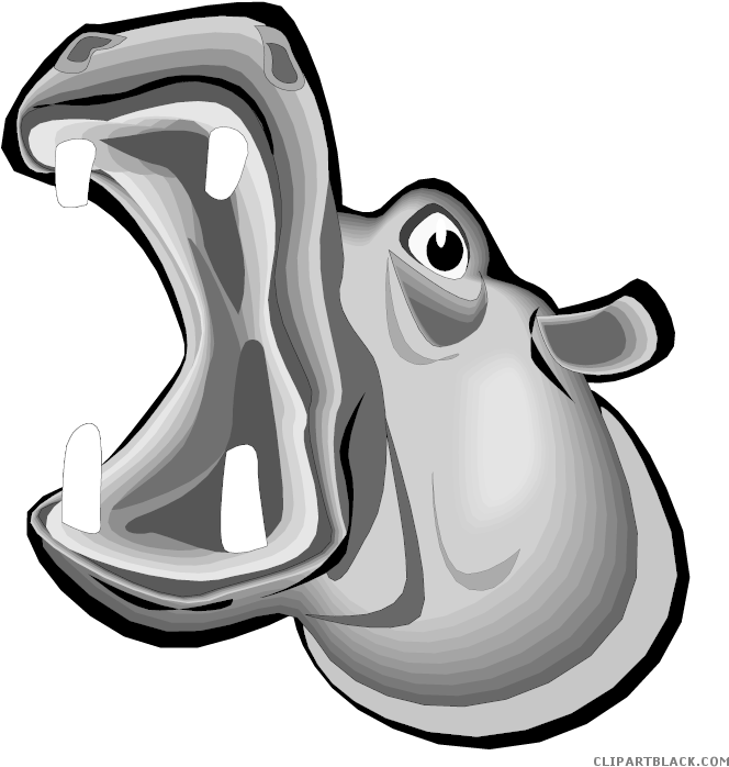 Clipartblack Com Free Black White Images - Hippo With Mouth Open Cartoon - Png Download (750x732), Png Download