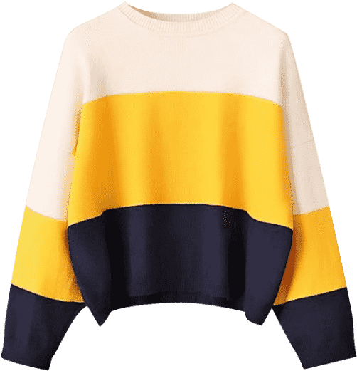 Zaful Crew Neck Color Block Cropped Sweater - Sweater Clipart (558x744), Png Download