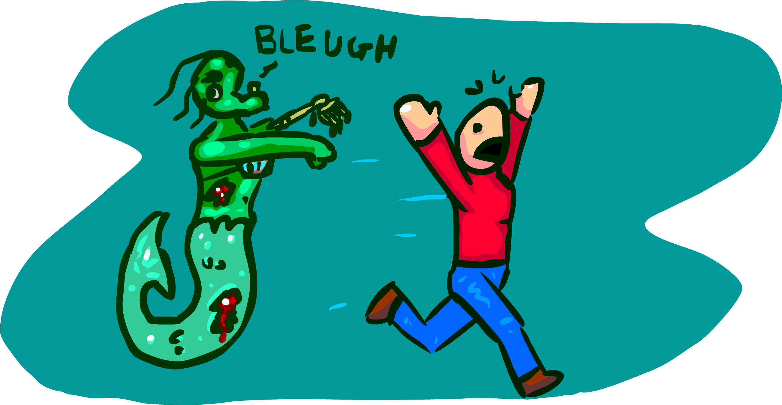 A Zombie Mermaid Chasing A Person - Cartoon Clipart (2594x1346), Png Download