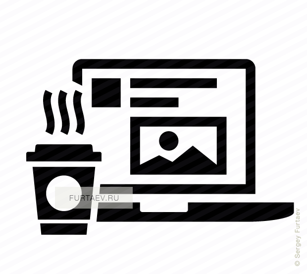 Vector Icon Of Hot Coffee Cup Near Laptop With Social - Laptop And Coffee Icon Clipart (620x553), Png Download