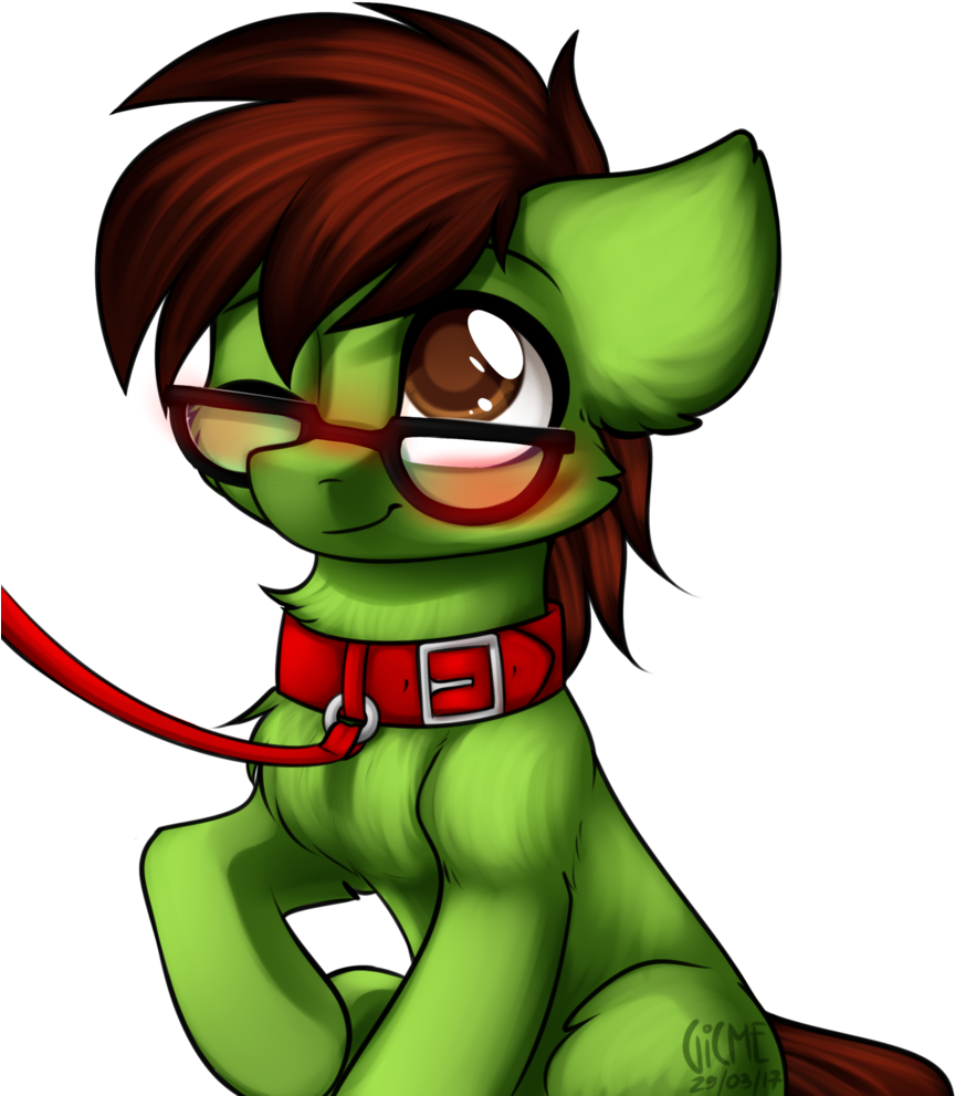 Gicme, Blushing, Collar, Glasses, Leash, Oc, Oc - Cartoon Clipart (871x1024), Png Download