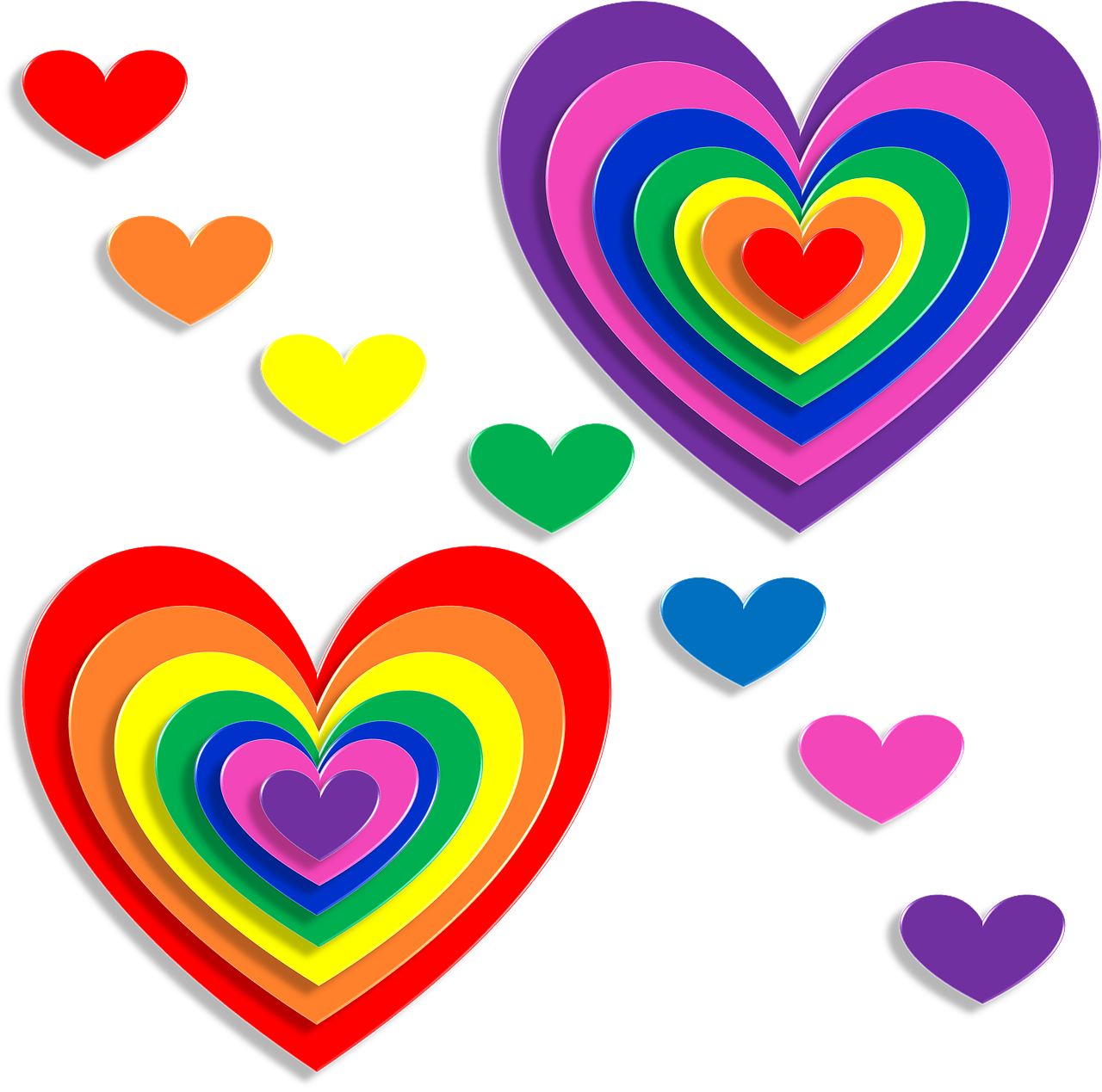 Hearts - Rainbow Hearts Valentines Day Greeting Cards Clipart (1280x1269), Png Download