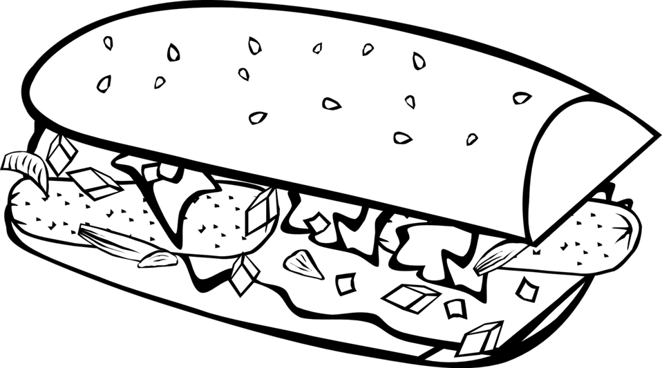 Food Coloring Pages, Coloring Pages For Kids, Coloring - Sandwich Clip Art Black And White - Png Download (800x444), Png Download
