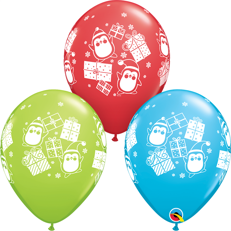 11" Penguins & Presents Red Robin´s Egg Lime - Quarubber 11 Inch Rubber Balloon - Penguin & Presents Clipart (800x800), Png Download