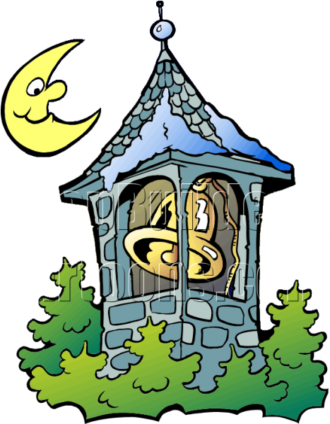 Christmas Bell Tower With Moon - Bell Tower Cartoon Png Clipart (600x600), Png Download