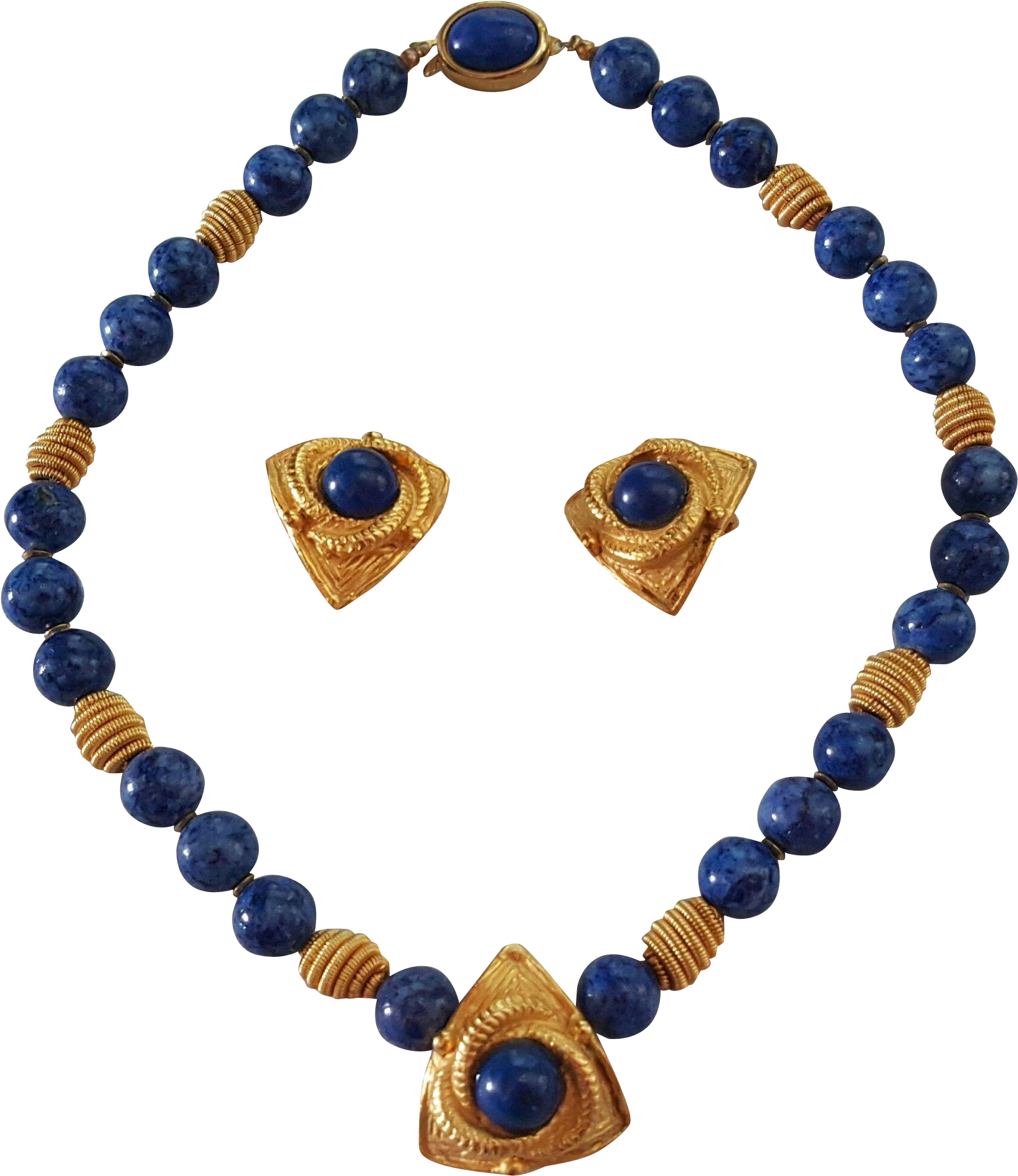 Large Bead Lapis Blue Stone Necklace Matching Clip - Rubín Náramek - Png Download (1888x1888), Png Download