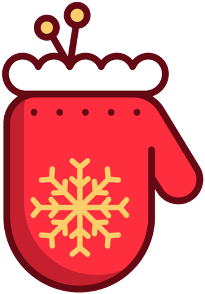 Christmas Newyear Red Yellow Snowflake Glove Clipart (1024x1024), Png Download
