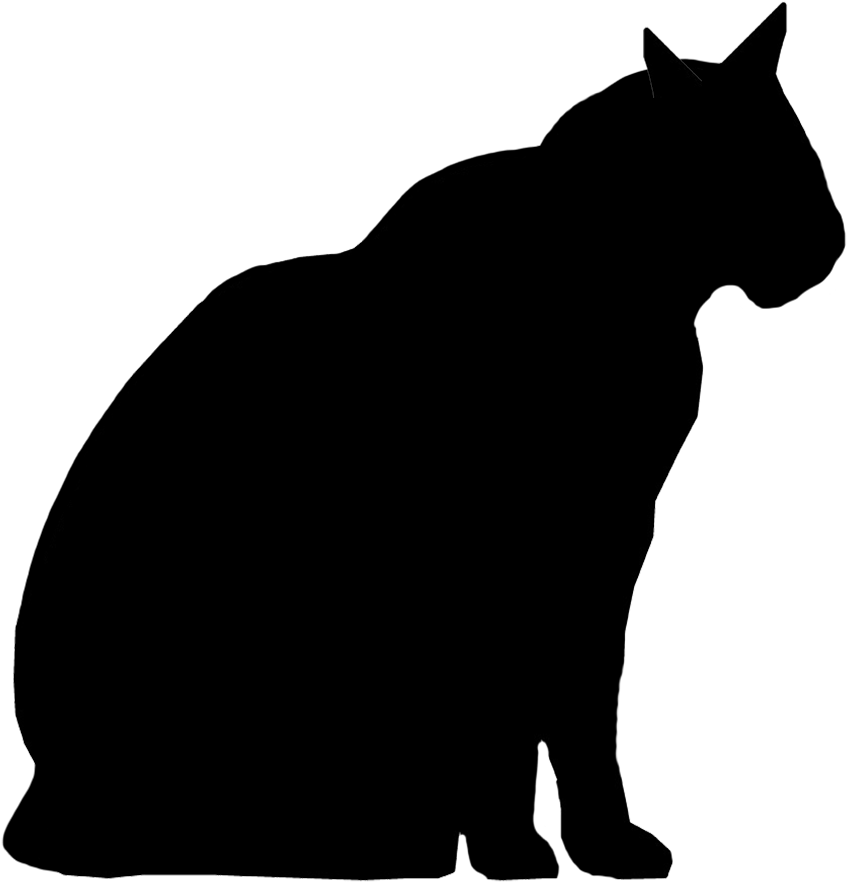 Cat Silhouette Sitting - Fat Cat Silhouette Clipart (886x929), Png Download