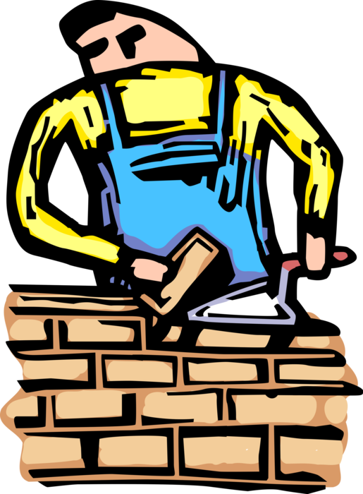 Vector Illustration Of Mason Bricklayer Builds Brick - Clip Art - Png Download (515x700), Png Download