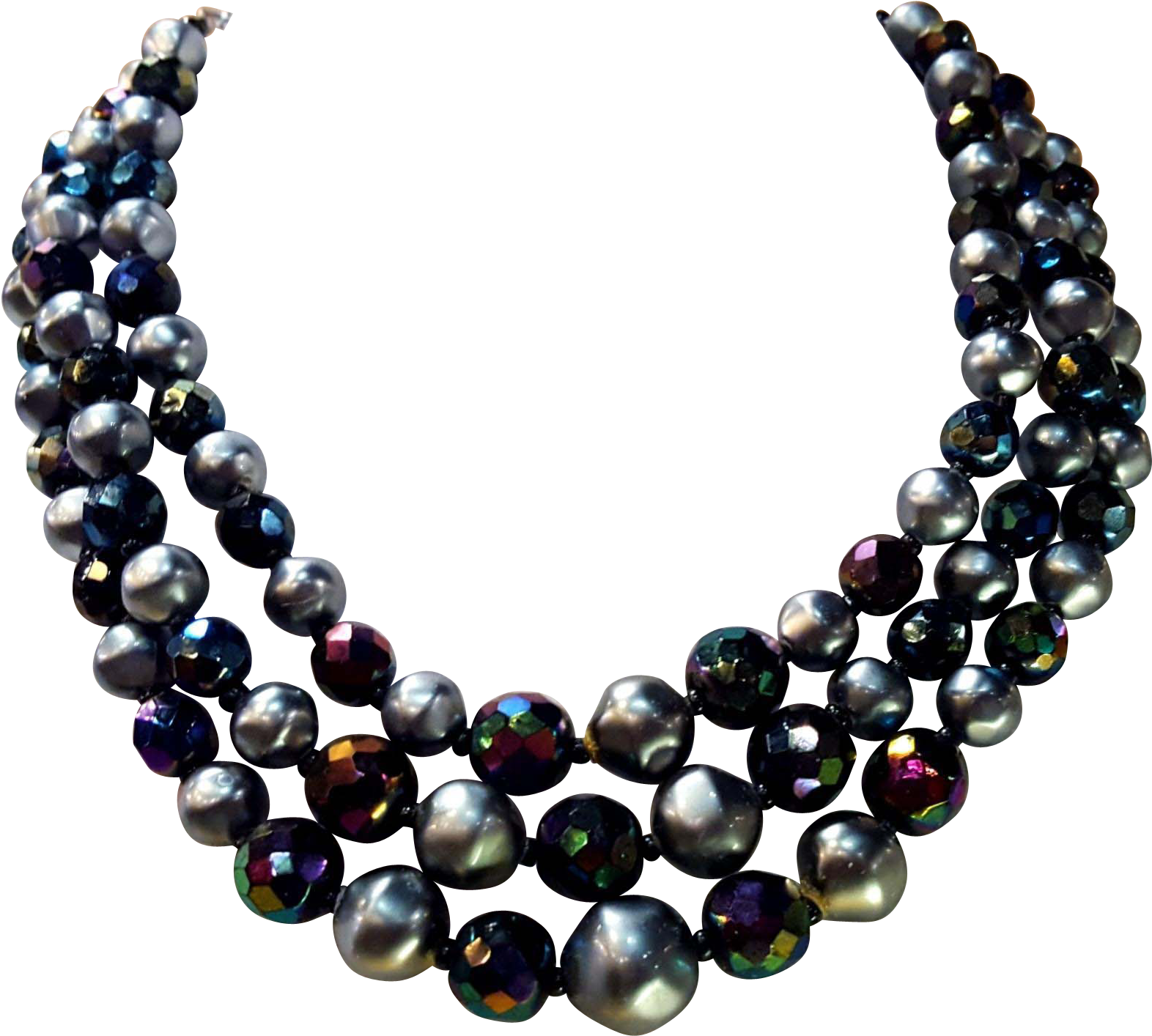 Vintage Faux Triple Strand Silver & Aurora Borealis Clipart (1571x1571), Png Download