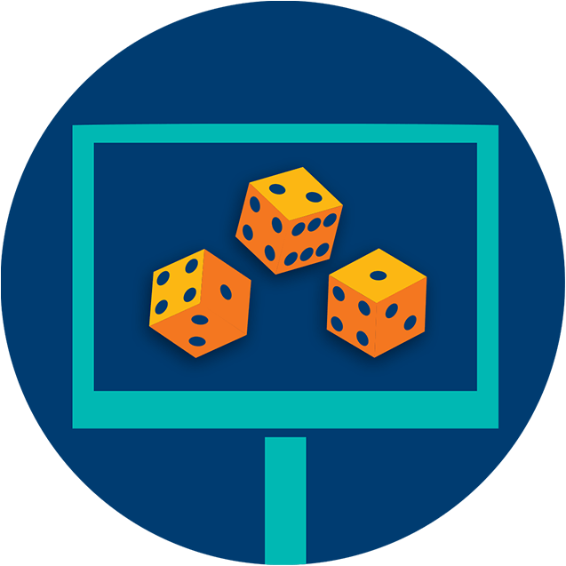 A Monitor Displays Three Dice In A Random Pattern Showing Clipart (637x637), Png Download