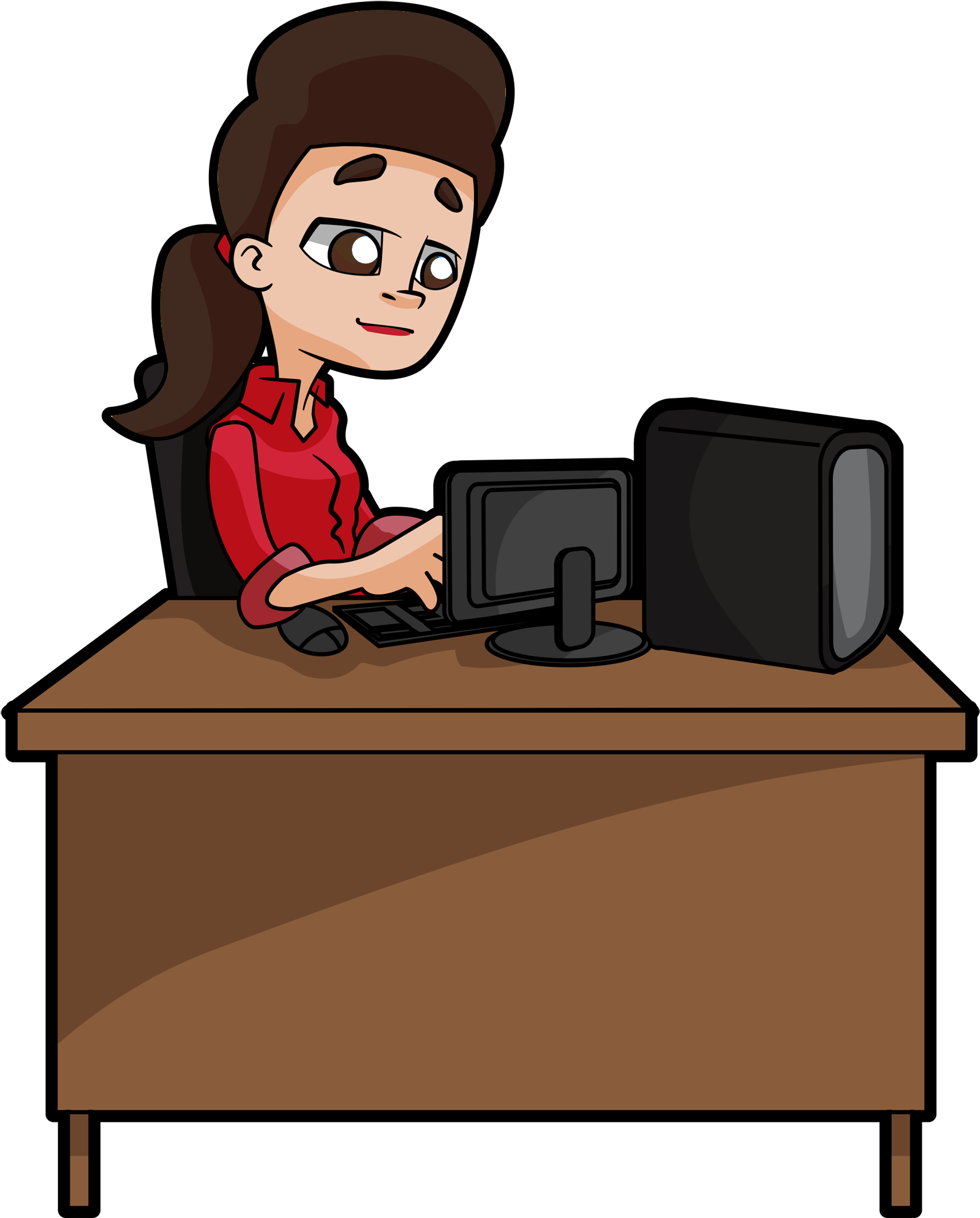 A Woman Sits Deeply Focused At Her Desk, Typing At Clipart (1603x2000), Png Download