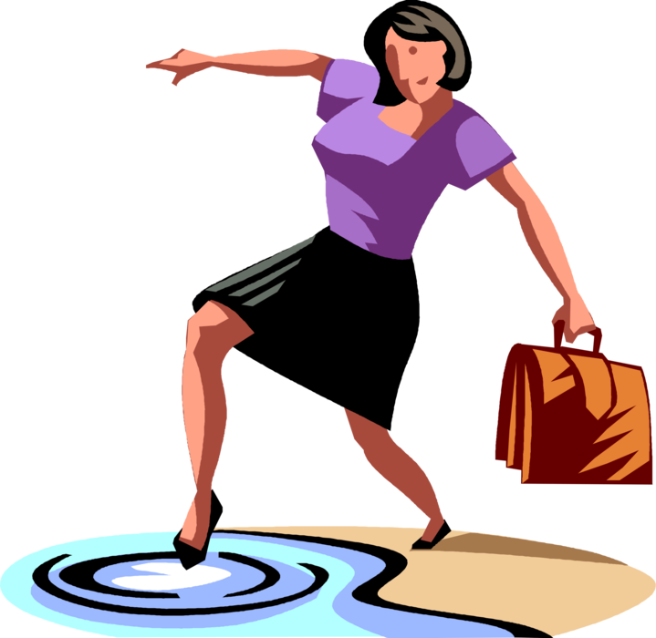 Vector Illustration Of Businesswoman Dips Toe To Tests - Testing The Waters Clipart - Png Download (719x700), Png Download