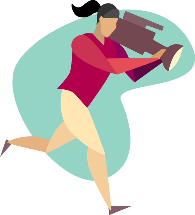 Vector Illustration Of Camerawoman Running With News - Illustration Clipart (635x700), Png Download