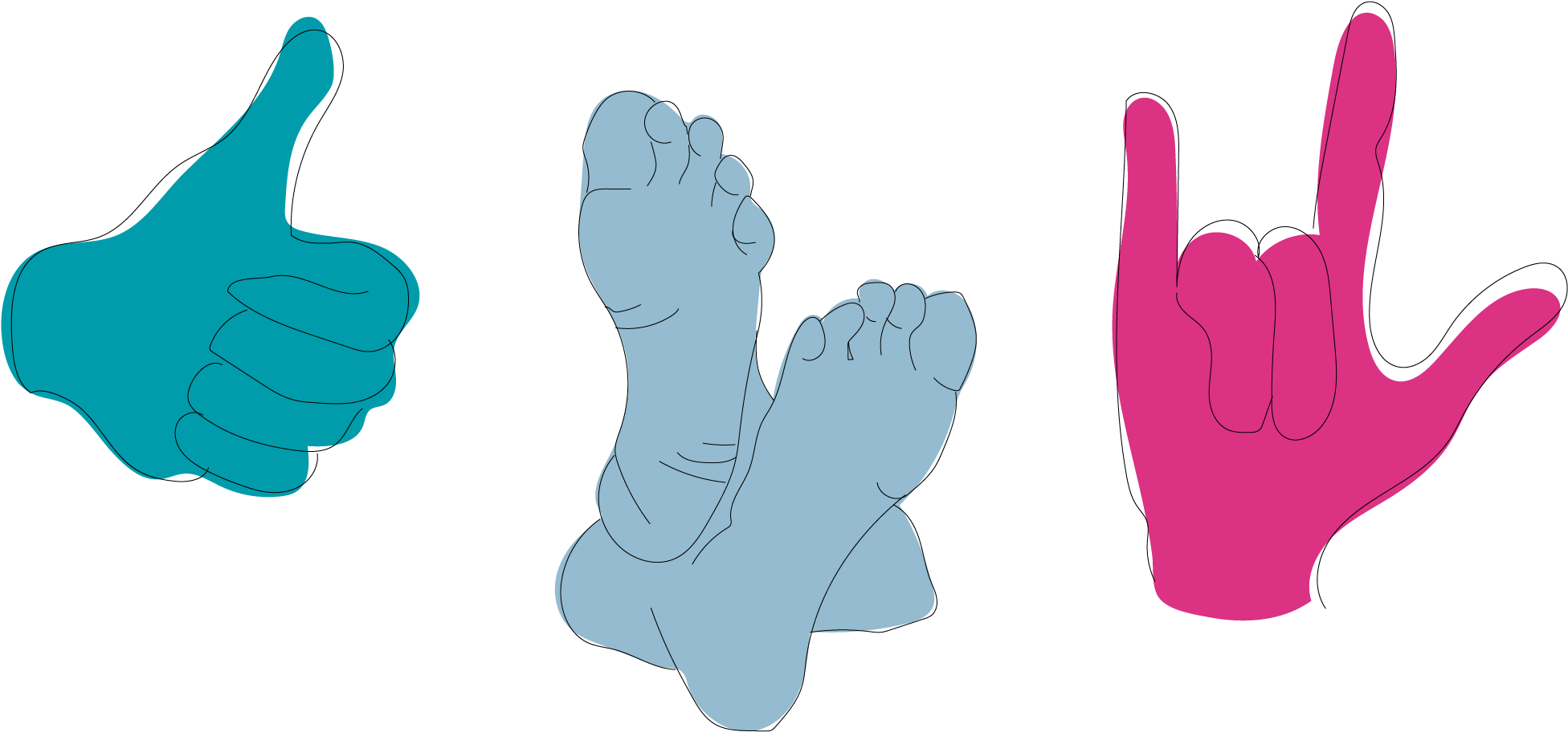 Blue Drawing Hand - Cartoon Clipart (2018x961), Png Download
