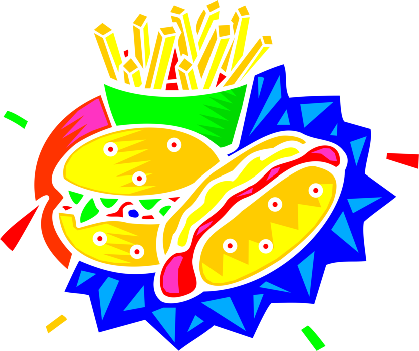 Vector Illustration Of Hamburger And Fries Fast Food Clipart (836x700), Png Download