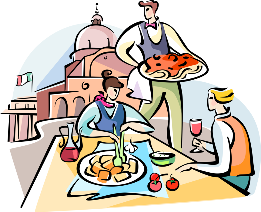 Vector Illustration Of Italian Waiter Serves Pasta - Clip Art - Png Download (861x700), Png Download
