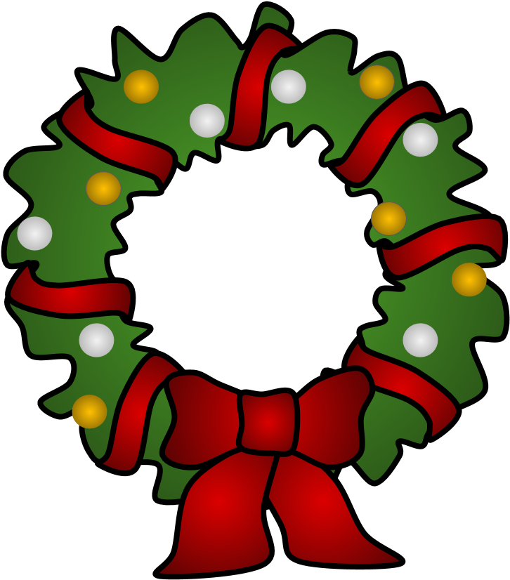 Wreath, Red Tinsel, Gold And Silver Ornaments Clipart (816x1056), Png Download