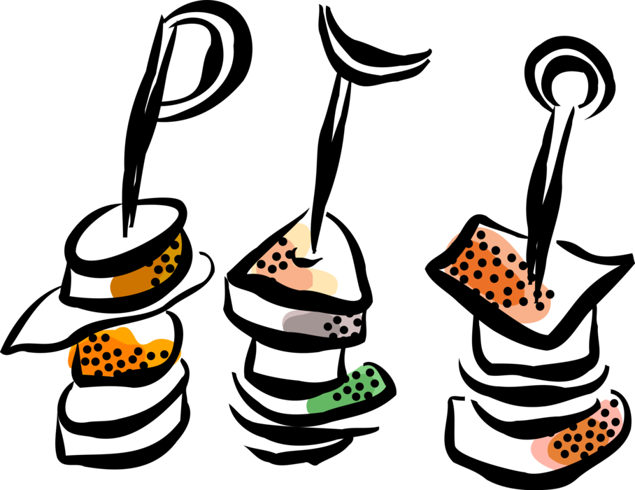 Vector Illustration Of Hors D'oeuvres Canapé Starter - Hors D'oeuvre Clipart (908x700), Png Download