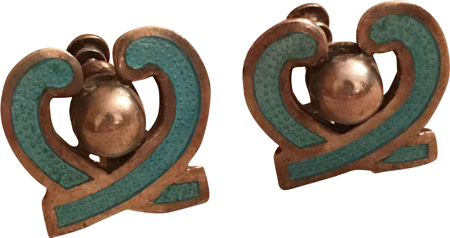 Vintage Margot De Taxco Blue Enamel Sterling Silver - Earring Clipart (1441x1441), Png Download