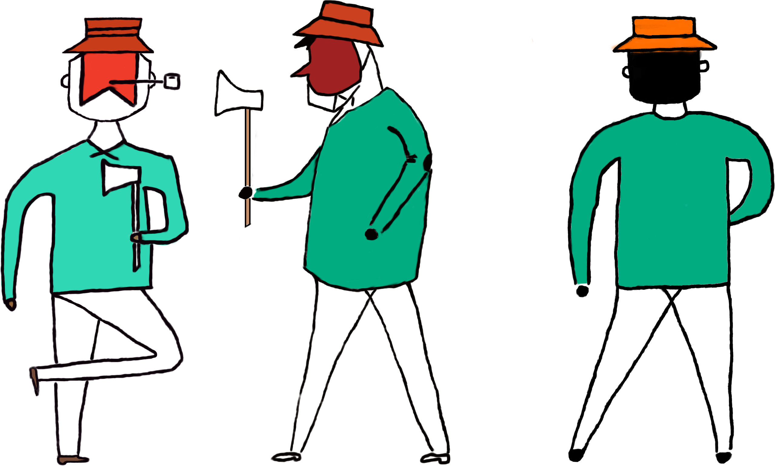 Three-view Drawing Of Hunter，red And Granny - Drawing Clipart (2748x1637), Png Download