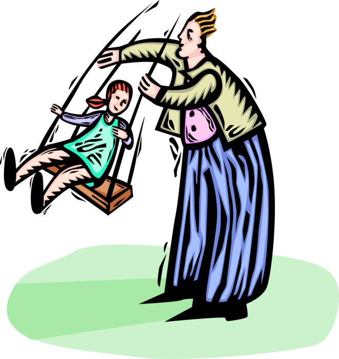 Vector Illustration Of Father Swinging Young Daughter - Father Clipart (660x700), Png Download