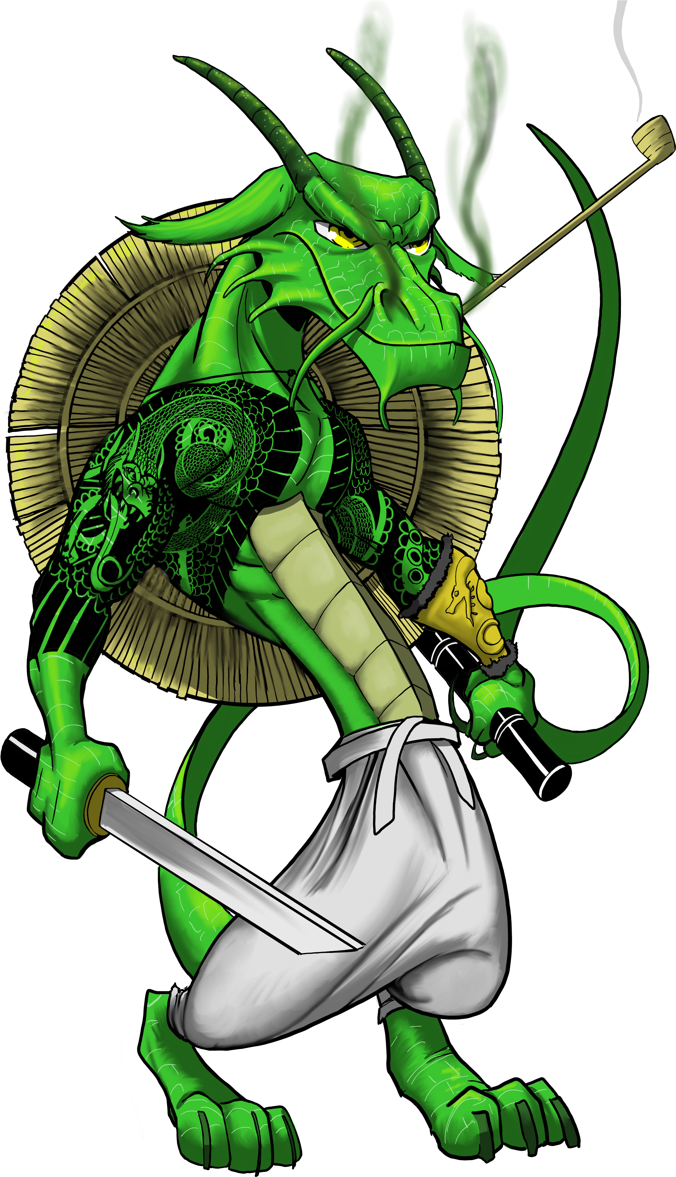 [art] Japanese Style Dragonborn Kensei Clipart (2400x4000), Png Download