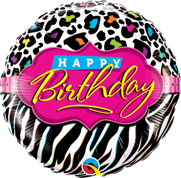 Birthday Leopard Zebra Patterns 18" Foil Balloon - 18" Birthday Leopard Zebra Patterns Clipart (600x592), Png Download