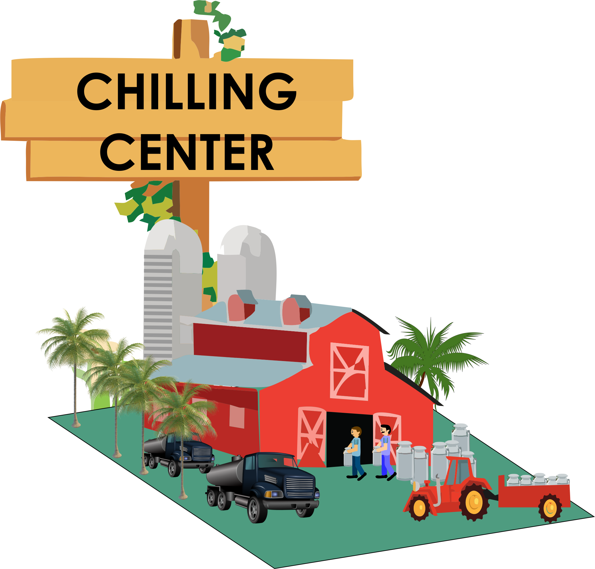 At This Stage Two Factors Are Considered To Be The - Milk Collection Center Cartoon Clipart (2080x1989), Png Download