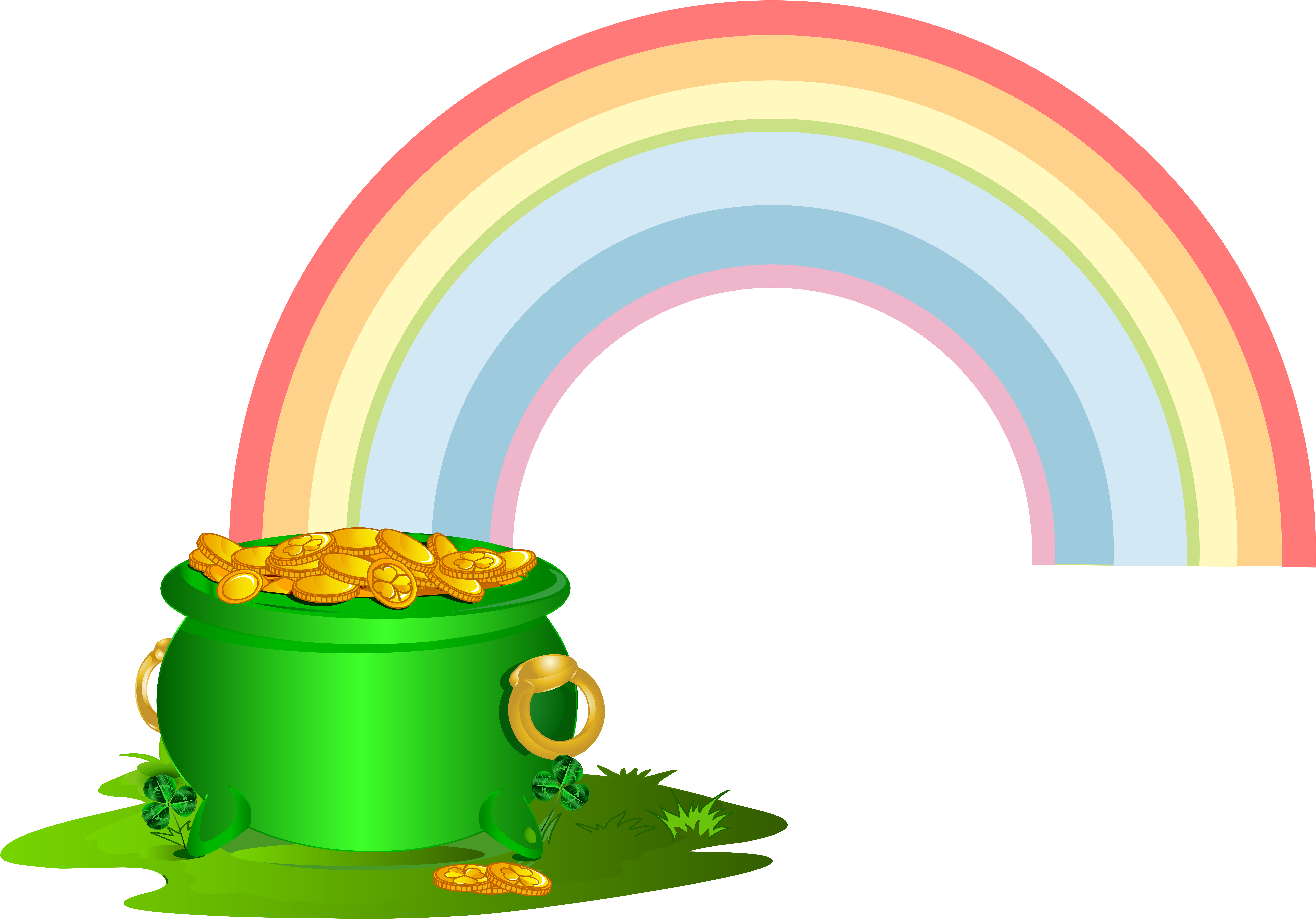 Green Pot Of Gold With Rainbow Png Clip Art Imageu200b - Arcoiris Duende Png Transparent Png (8000x5587), Png Download