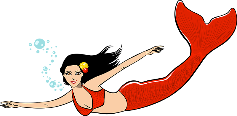 Clipart Swimming Mermaid - Red Tailed Mermaid Cartoon - Png Download (800x394), Png Download