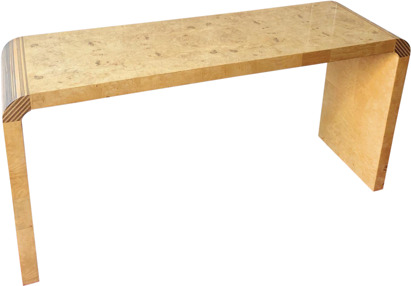 Vintage Henredon Scene Two Burled Wood Waterfall Console - Bench Clipart (1499x1044), Png Download