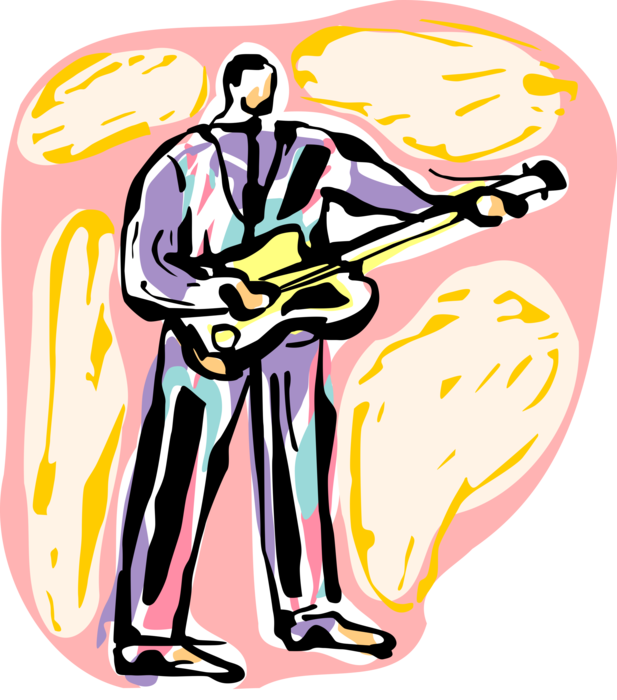 Vector Illustration Of Rock Musician Plays Electric - Illustration Clipart (617x700), Png Download