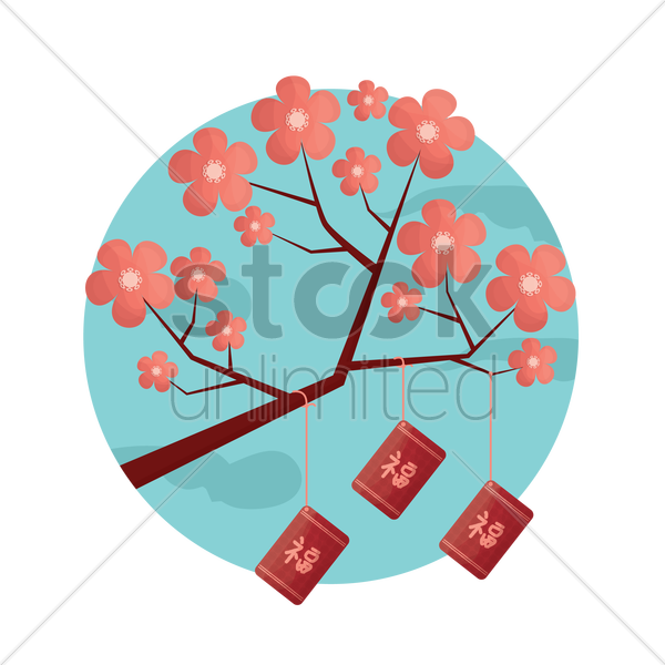 Sakura Blossom Tree With Angpau V矢量图形 Clipart (600x600), Png Download