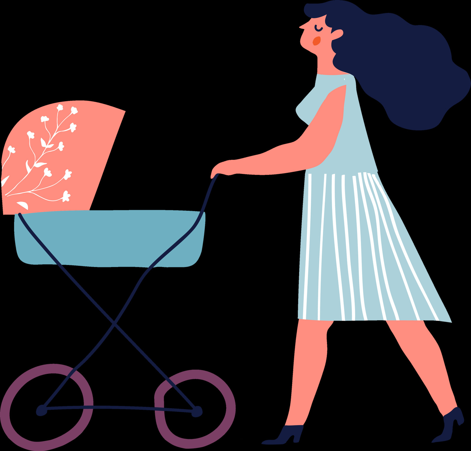 Mom With Stroller Clipart (1600x1532), Png Download