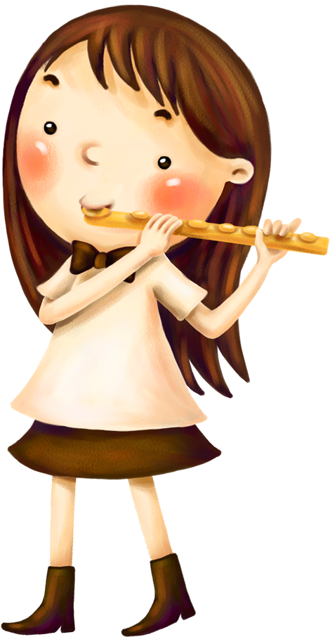 Flute Musical Instrument Child The Little Girl - 吹 笛 卡通 Clipart (1000x1000), Png Download