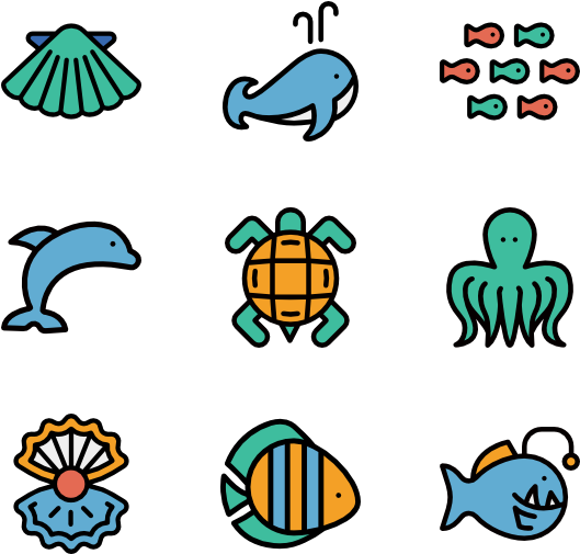 184322 Sea Life Linear Color - Aquarium Icon Clipart (600x564), Png Download