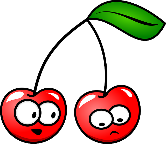 Cherry, Fruit, Leaf, Stem, Red, Happy, Unhappy, Faces - Cherry Fruit Clipart - Png Download (640x554), Png Download
