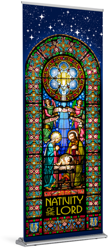 Christmas Stained Glass Banner - Giclee Painting: Nativity. Stained Glass Window. Montserrat Clipart (1024x1024), Png Download