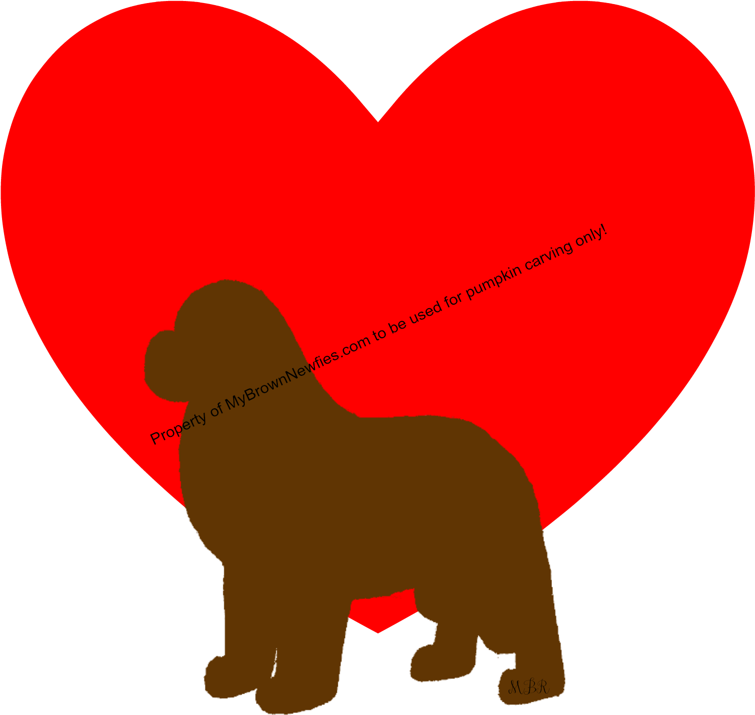 Brown Newfoundland Dog Heart Pattern - Easy Dog Carving Pumpkin Clipart (1024x1024), Png Download