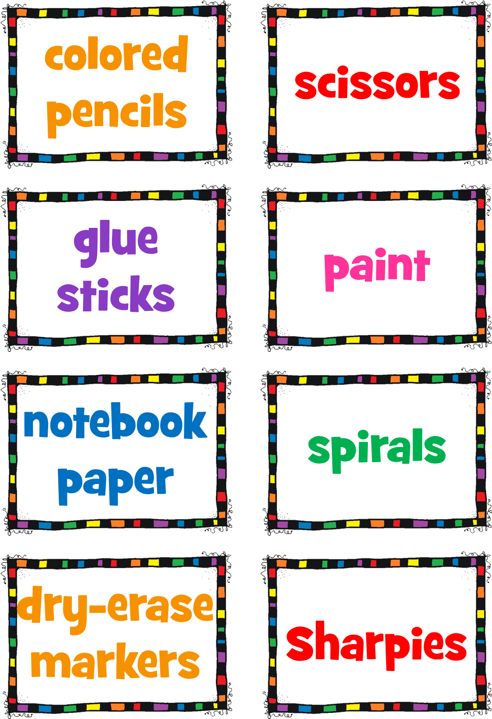 School Supplies Labels Photos - Teacher Clipart (1000x1422), Png Download