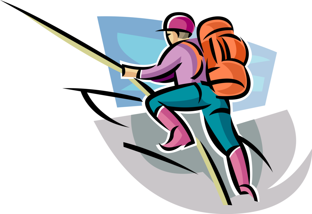 Vector Illustration Of Mountain Climber Climbs Steep Clipart (1021x700), Png Download
