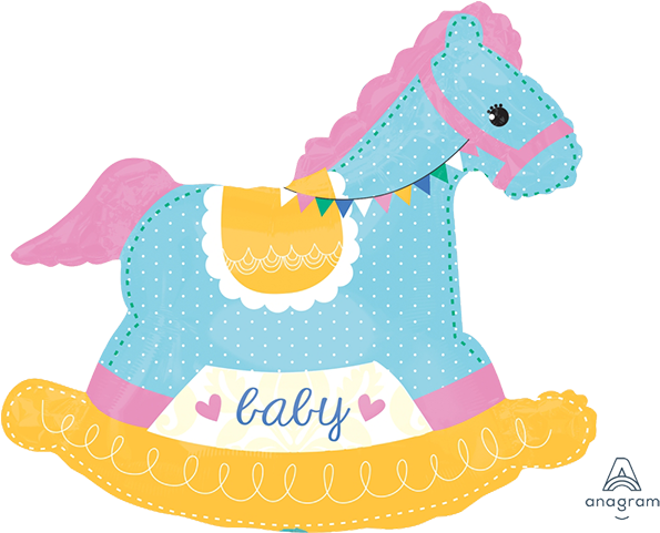 Baby Girl Rocking Horse - Giant Rocking Horse Baby Shower Balloon Clipart (600x600), Png Download