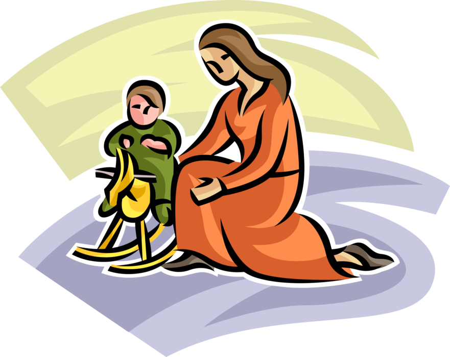 Vector Illustration Of Mother Plays With Child On Rocking Clipart (881x700), Png Download