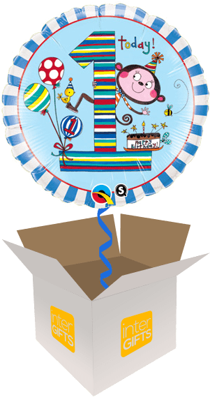 1st Birthday Blue Stripe Monkey - Qualatex 18 Inch Round Re Foil Balloon - Age 1 Monkey Clipart (568x568), Png Download