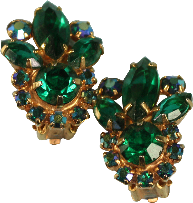Vintage Green Rhinestone Clip Earrings Juliana D & - Opal - Png Download (858x858), Png Download