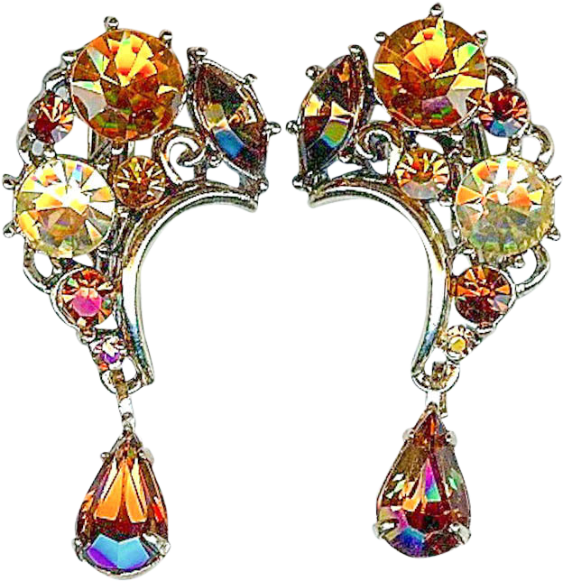 Scarce Vintage Lisner Citrine Amber Topaz Rhinestone - Earrings Clipart (643x643), Png Download