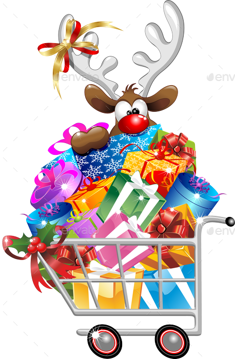 Reindeer On Shopping Cart-png Preview - Christmas Cartoon Reindeer Png Clipart (458x700), Png Download