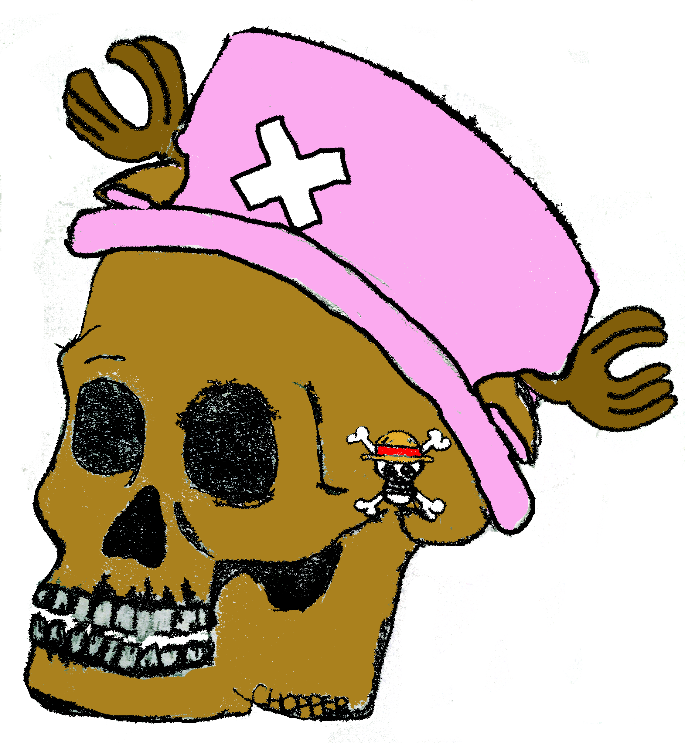 One Piece, Chopper, Skull, Head, Anime, Pink, Drawing, - Drawing Clipart (2256x2448), Png Download
