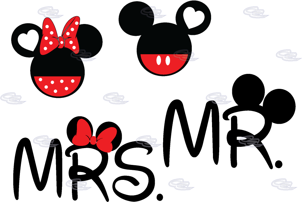 Mickey Minnie Mouse Heads For Cute Mr And Mrs Couple Clipart (1013x697), Png Download